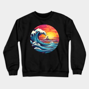 Vibrant Sunset Surf with Majestic Ocean Waves Crewneck Sweatshirt